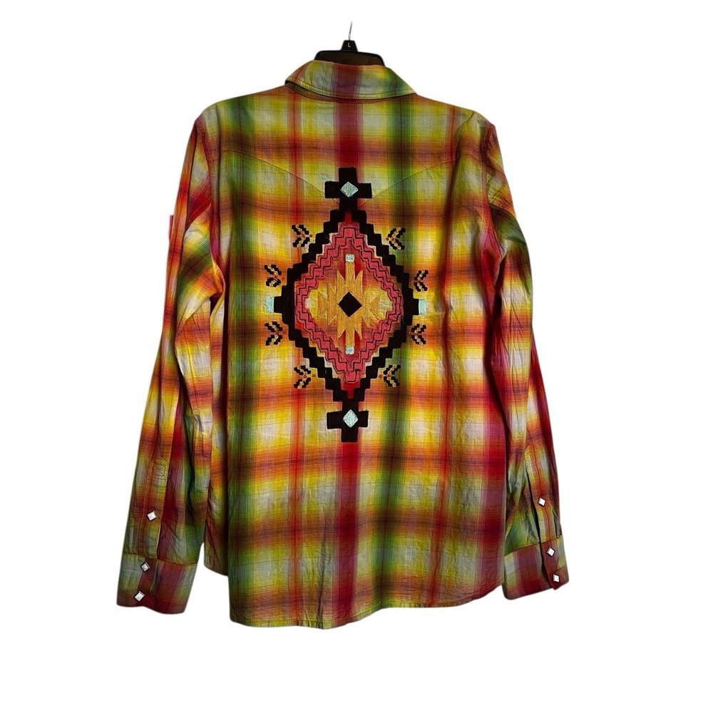 Double D Ranch Western Button-up Shirt Size Large Multicolor Plaid Embroidered - Picture 2 of 8